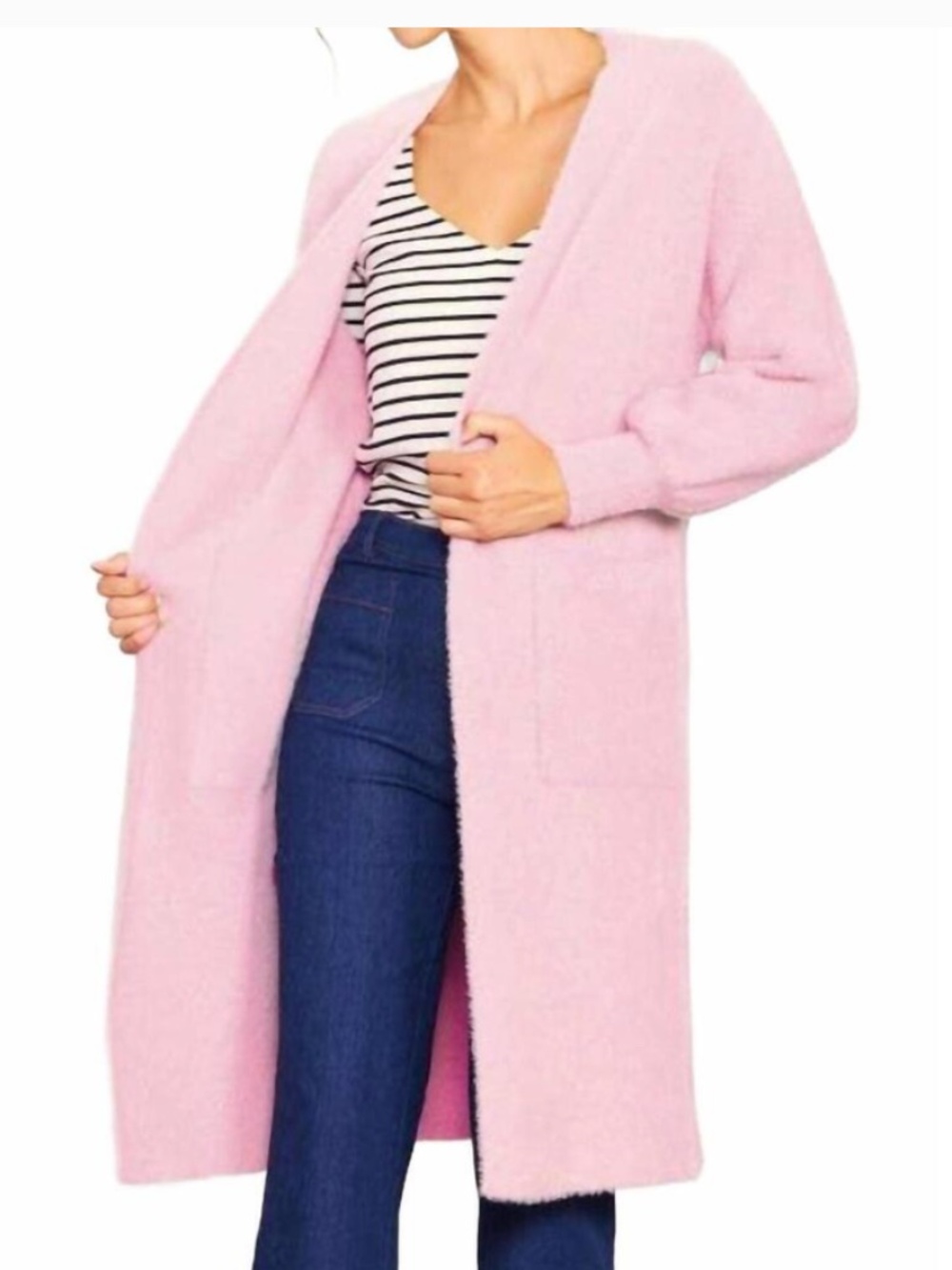 NWT SKIES ARE BLUE Fuzzy Long Sleeve Pink Casey Cardigan Sz S